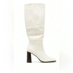 NEW SENSO Zander Kid Leather White Knee High Chunky Heel Square Toe Boot Size 7